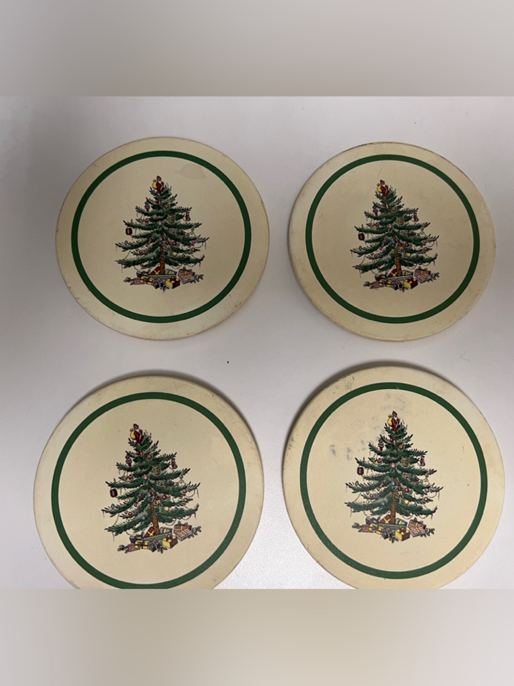 Spode Christmas Tree Round ceramic Coasters cork backing set of 4